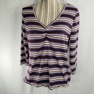 Mudd Multicolored Ruched V Neck Long Sleeve Striped Top Size XLarge
